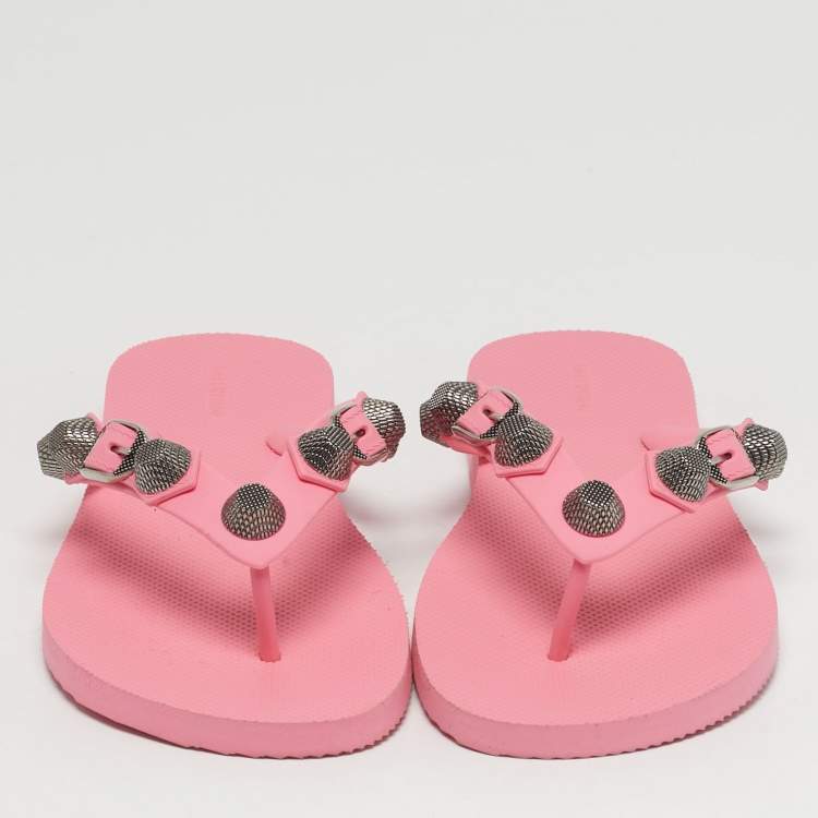 Pre Owned Balenciaga Le Cagole Size 40 Pink Rubber Thong Sandals