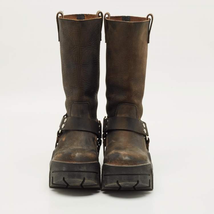 مملوكة مسبقًا Balenciaga Bulldozer Size 39 Brown Leather Harness Boots