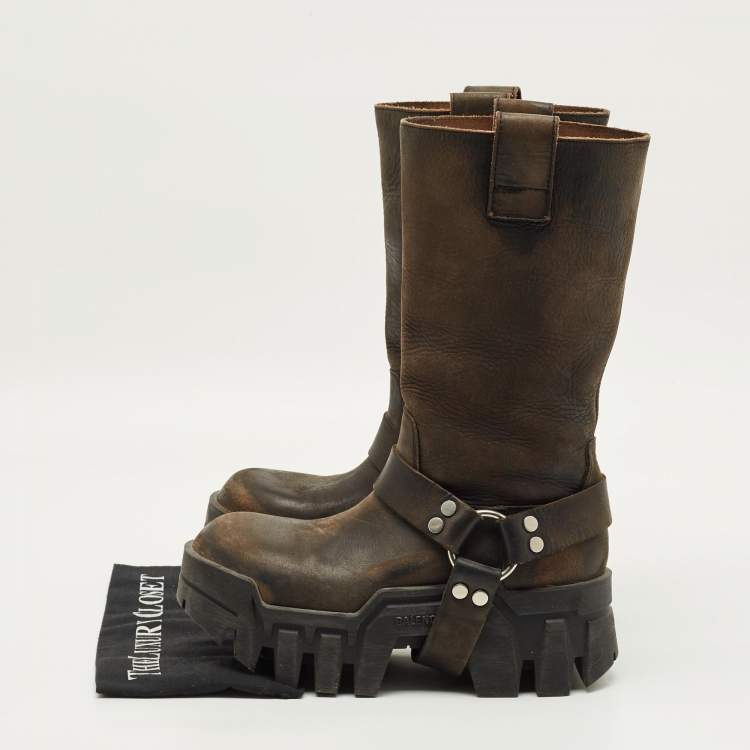 مملوكة مسبقًا Balenciaga Bulldozer Size 39 Brown Leather Harness Boots