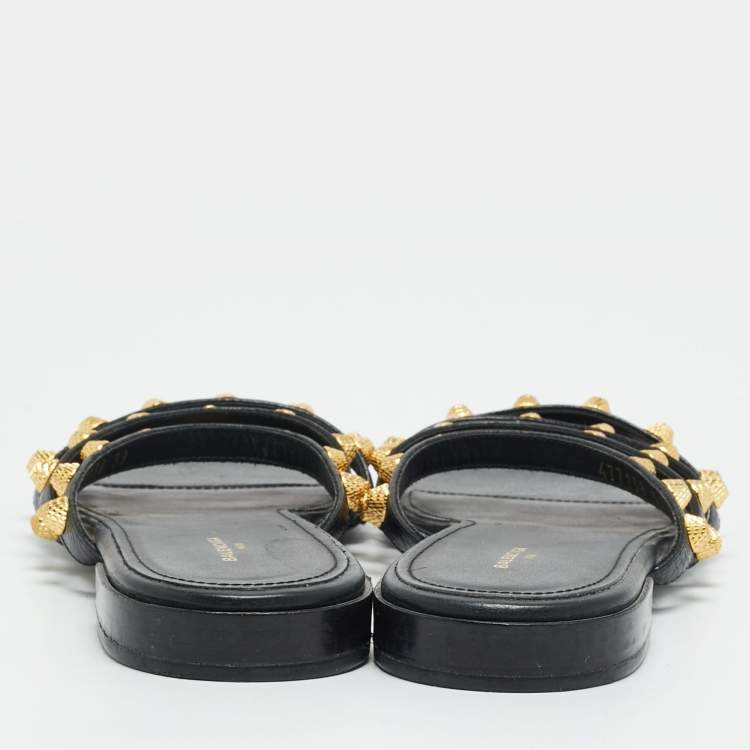 Pre Owned Balenciaga Arena Size 39 Black Leather Studded Flat Slide