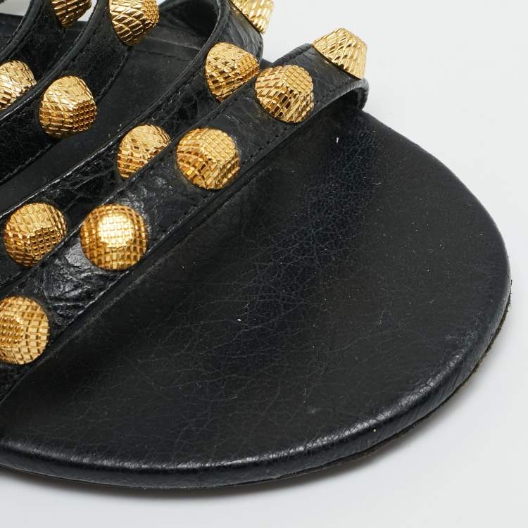 Pre Owned Balenciaga Arena Size 39 Black Leather Studded Flat Slide