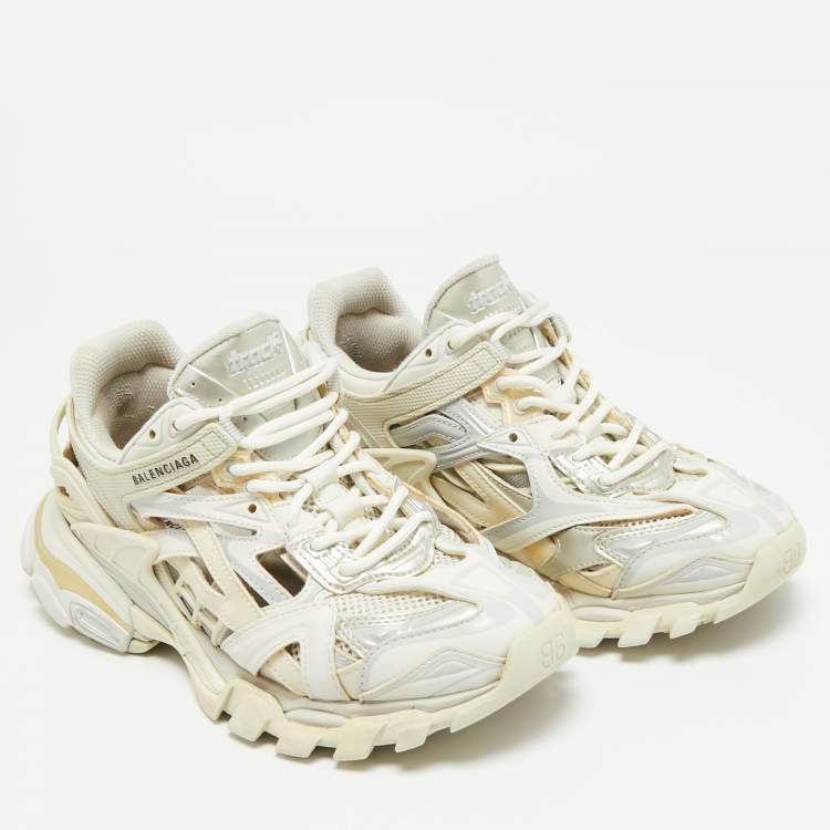 Pre Owned Balenciaga Track Size 38 Grey Faux Leather and Mesh Low Top Sneakers