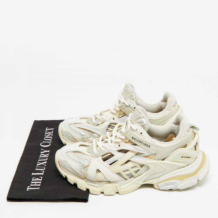 Pre Owned Balenciaga Track Size 38 Grey Faux Leather and Mesh Low Top Sneakers