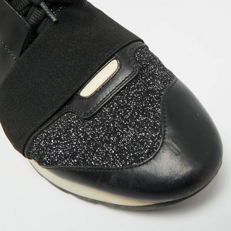 Pre Owned Balenciaga Race Runner Size 39 Black Leather and Stretch Fabric Low Top Sneakers
