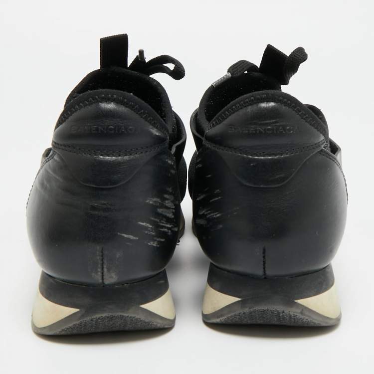 Pre Owned Balenciaga Race Runner Size 39 Black Leather and Stretch Fabric Low Top Sneakers