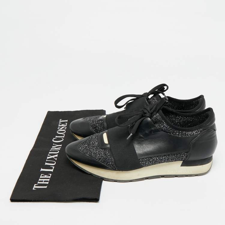 Pre Owned Balenciaga Race Runner Size 39 Black Leather and Stretch Fabric Low Top Sneakers