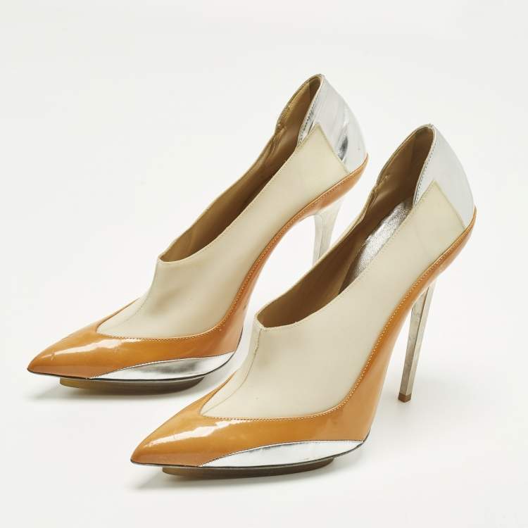 Pre Owned Balenciaga Size 41Tricolor Faux Leather and Patent Leather Pointed Toe Platform Pumps