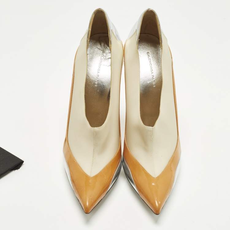Pre Owned Balenciaga Size 41Tricolor Faux Leather and Patent Leather Pointed Toe Platform Pumps