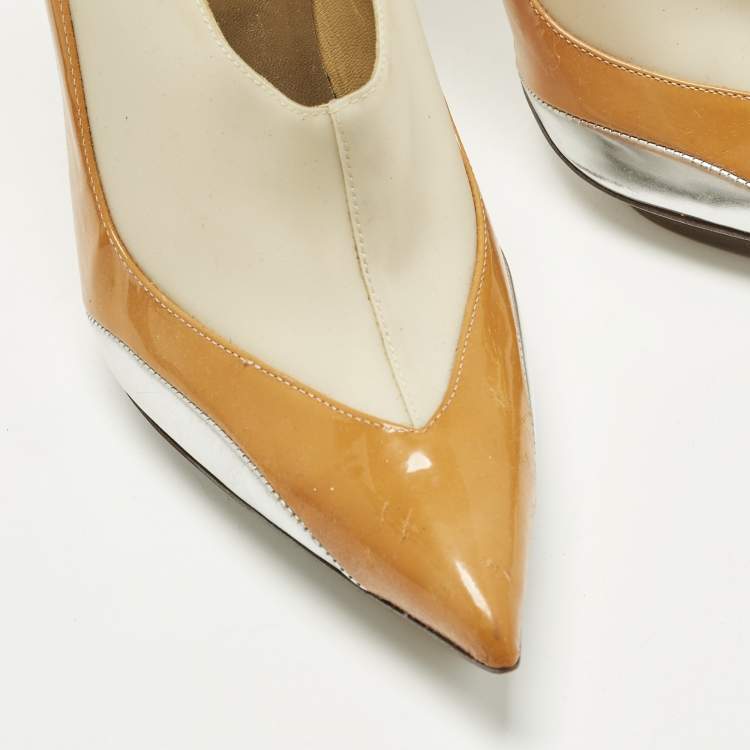 Pre Owned Balenciaga Size 41Tricolor Faux Leather and Patent Leather Pointed Toe Platform Pumps