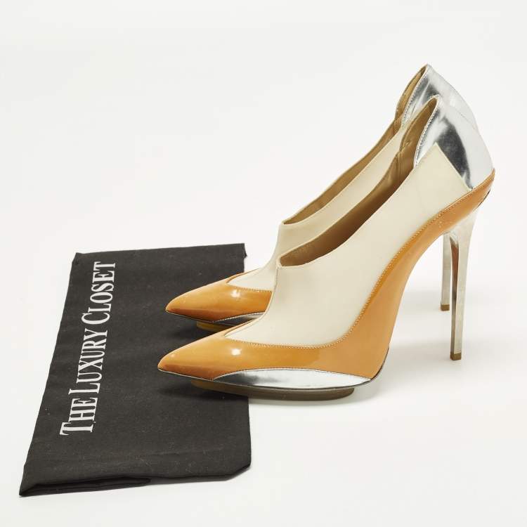 Pre Owned Balenciaga Size 41Tricolor Faux Leather and Patent Leather Pointed Toe Platform Pumps