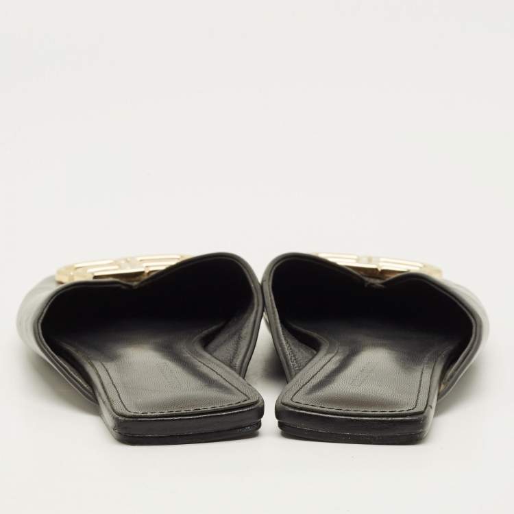 Pre Owned Balenciaga Cosy BB Size 38 Black Leather Flat Mules