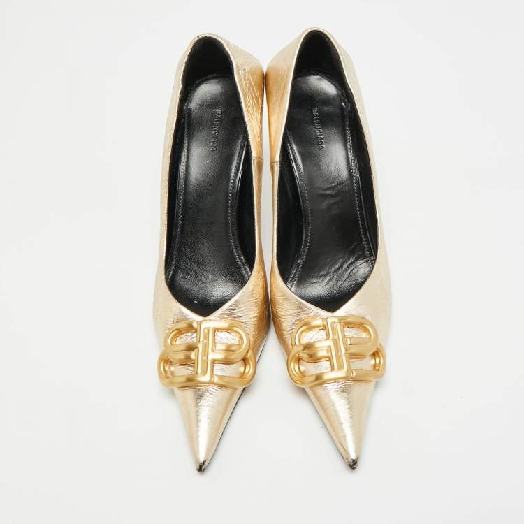 Pre Owned Balenciaga Square Knife Size 36 Gold Leather Pumps