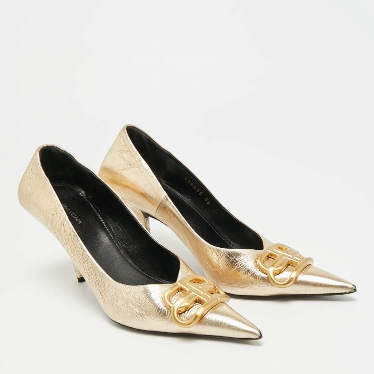 Pre Owned Balenciaga Square Knife Size 36 Gold Leather Pumps