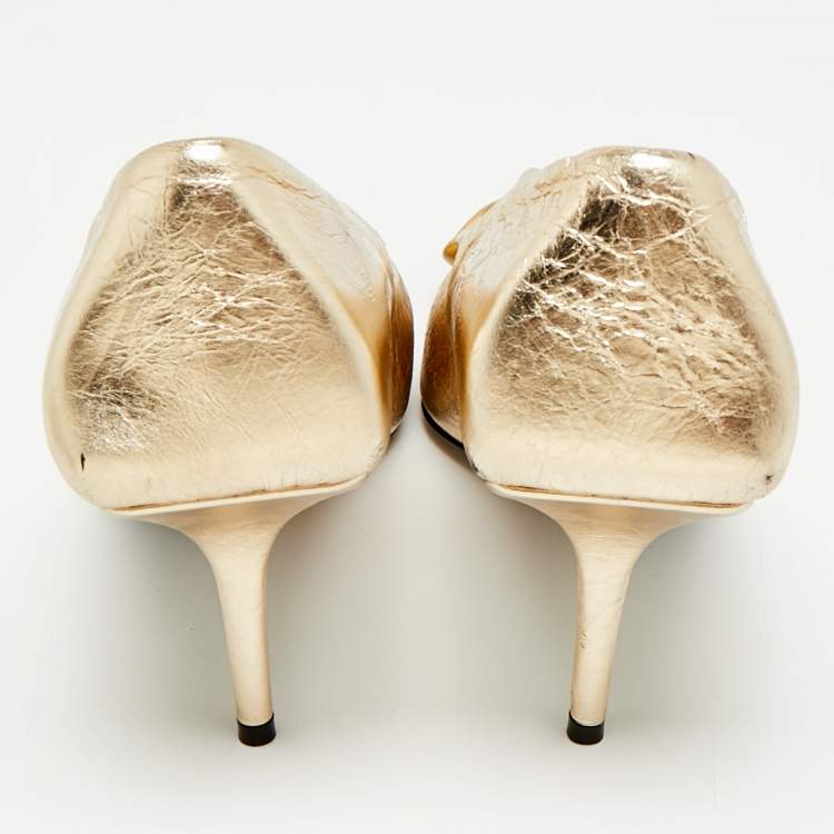 Pre Owned Balenciaga Square Knife Size 36 Gold Leather Pumps