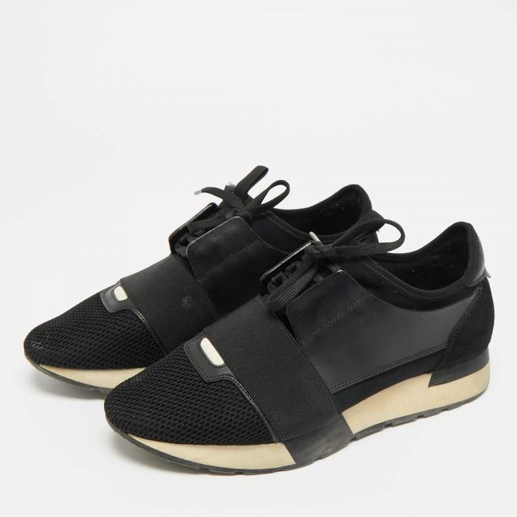 Pre Owned Balenciaga Race Runner Size 38 Black Mesh and Suede Low Top Sneakers