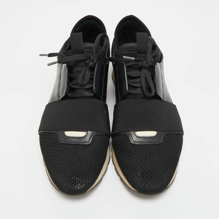 Pre Owned Balenciaga Race Runner Size 38 Black Mesh and Suede Low Top Sneakers