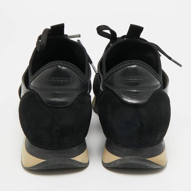 Pre Owned Balenciaga Race Runner Size 38 Black Mesh and Suede Low Top Sneakers