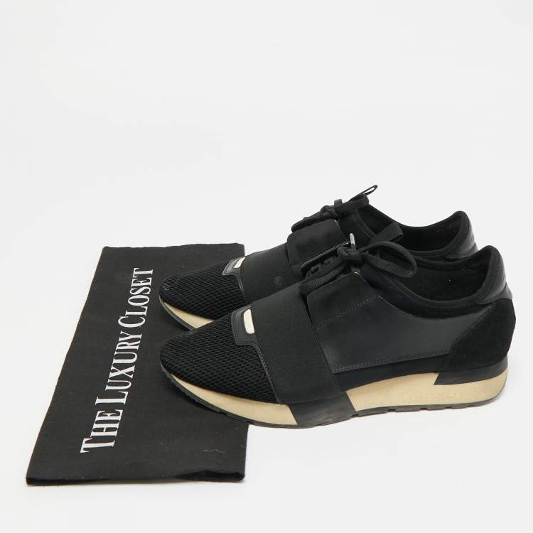 Pre Owned Balenciaga Race Runner Size 38 Black Mesh and Suede Low Top Sneakers