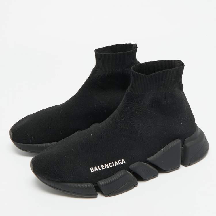 Pre Owned Balenciaga Speed Trainer Size 39 Black Knit Fabric High Top Sneakers