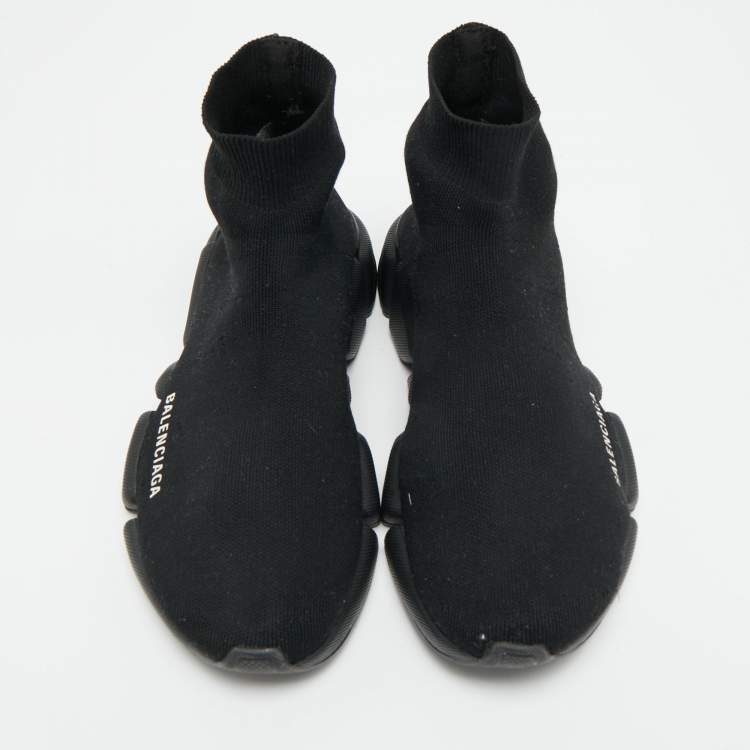 Pre Owned Balenciaga Speed Trainer Size 39 Black Knit Fabric High Top Sneakers