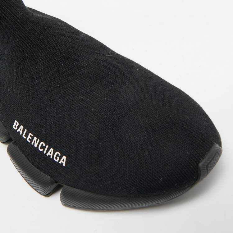 Pre Owned Balenciaga Speed Trainer Size 39 Black Knit Fabric High Top Sneakers