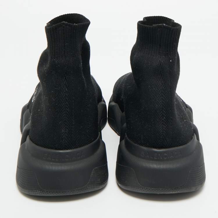 Pre Owned Balenciaga Speed Trainer Size 39 Black Knit Fabric High Top Sneakers
