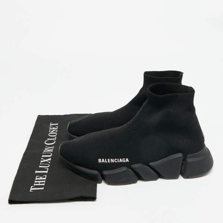 Pre Owned Balenciaga Speed Trainer Size 39 Black Knit Fabric High Top Sneakers