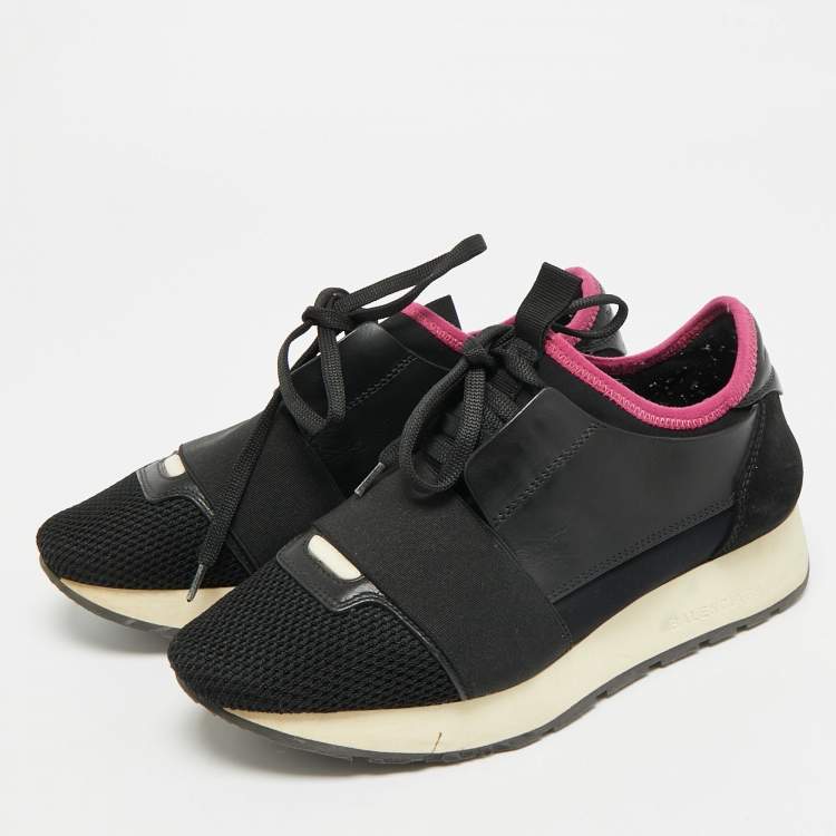 Pre Owned Balenciaga Race Runner Size 35 Black Mesh and Suede Lace Up Sneakers