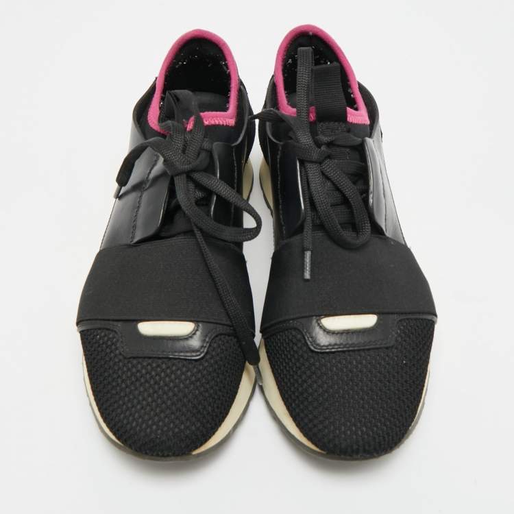 Pre Owned Balenciaga Race Runner Size 35 Black Mesh and Suede Lace Up Sneakers