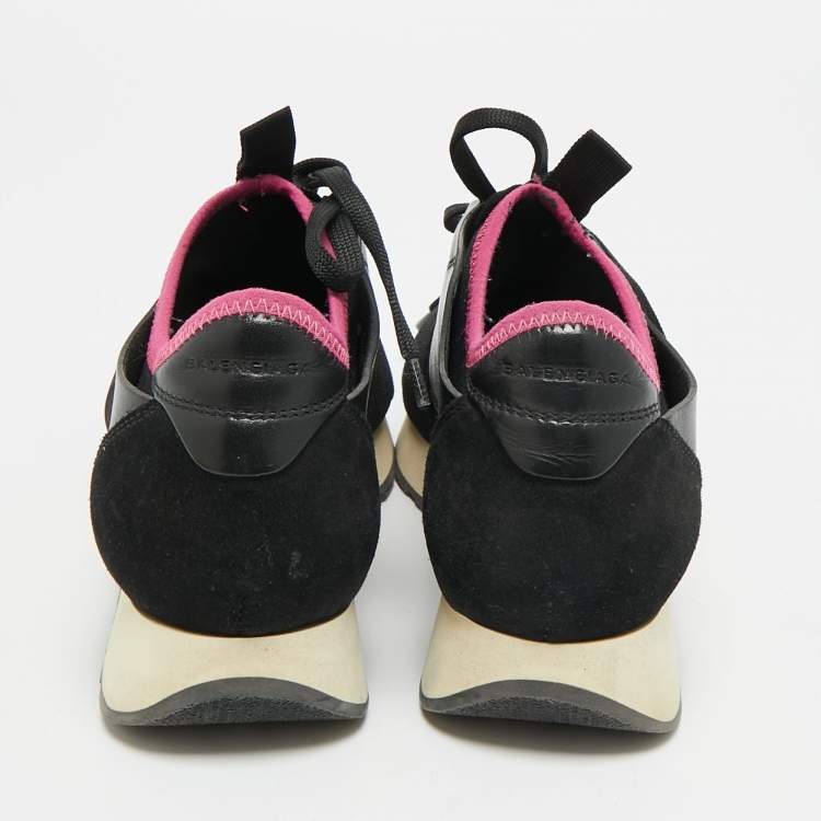 Pre Owned Balenciaga Race Runner Size 35 Black Mesh and Suede Lace Up Sneakers