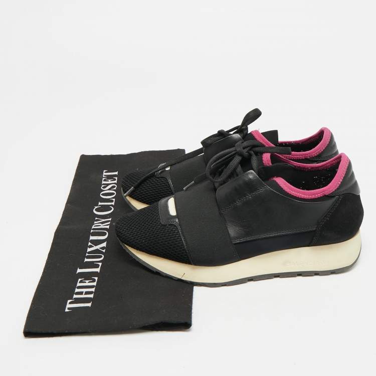 Pre Owned Balenciaga Race Runner Size 35 Black Mesh and Suede Lace Up Sneakers