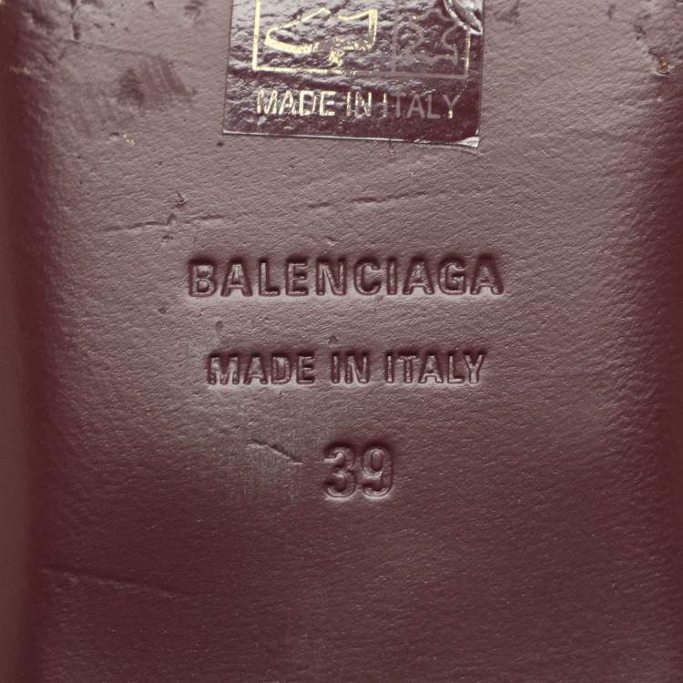 Pre Owned Balenciaga Size 39 Burgundy Leather Logo Box Flat Slides 