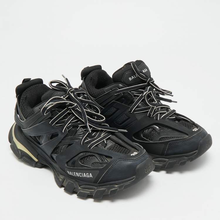 Pre Owned Balenciaga Track Size 38 Black Faux Leather and Mesh Low Top Sneakers