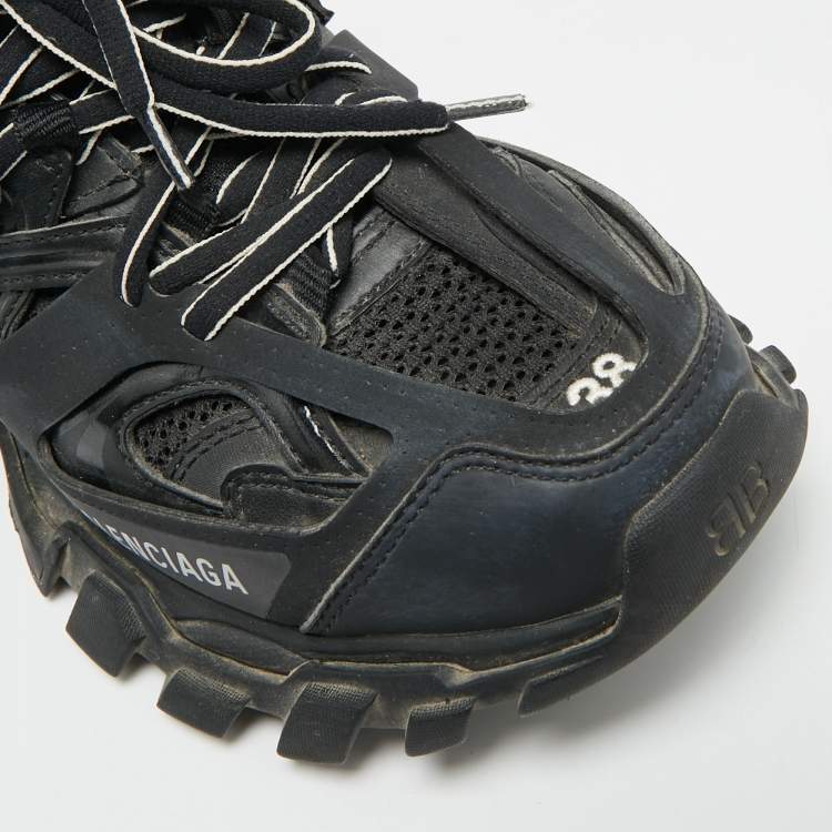 Pre Owned Balenciaga Track Size 38 Black Faux Leather and Mesh Low Top Sneakers