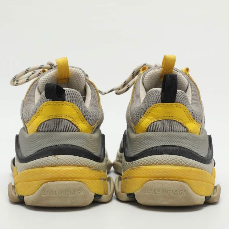 Pre Owned Balenciaga Triple S Size 36 Grey/Yellow Leather and Mesh Lace Up Sneakers