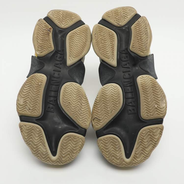 Pre Owned Balenciaga Triple S Size 36 Grey/Yellow Leather and Mesh Lace Up Sneakers