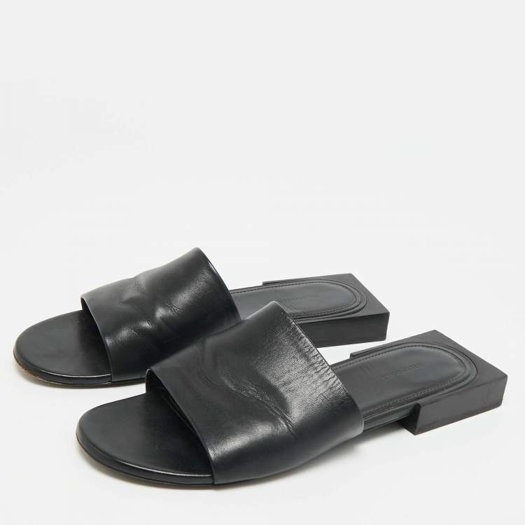 Pre Owned Balenciaga Box Size 37 Black Leather Flat Slides
