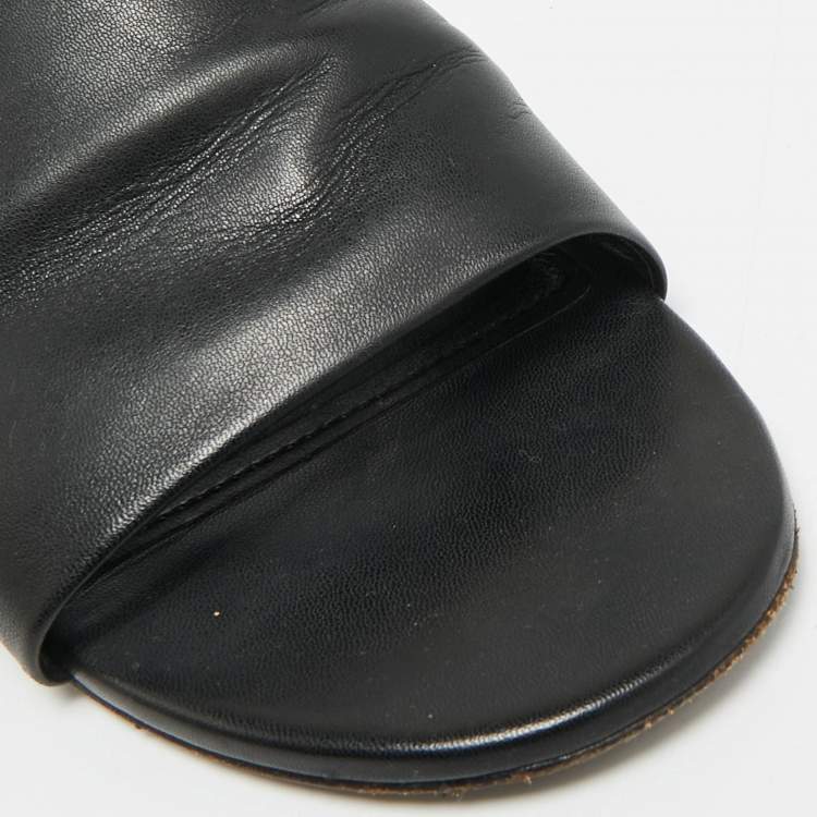 Pre Owned Balenciaga Box Size 37 Black Leather Flat Slides