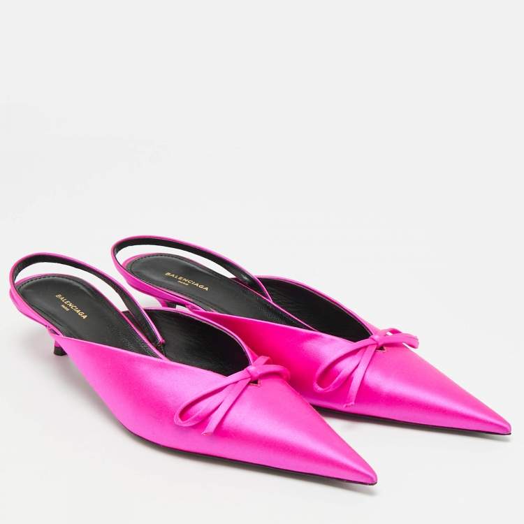 Pre Owned Balenciaga Knife Size 38 Pink Satin Bow Slingback Pumps