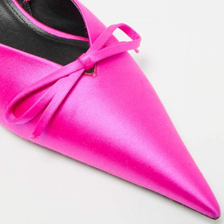 Pre Owned Balenciaga Knife Size 38 Pink Satin Bow Slingback Pumps