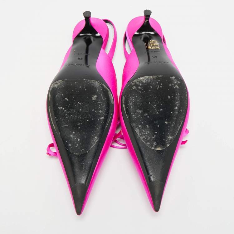 Pre Owned Balenciaga Knife Size 38 Pink Satin Bow Slingback Pumps