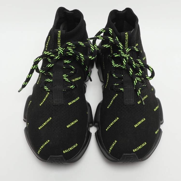 Pre Owned Balenciaga Triple S All Over Logo Size 37 Black Knit Fabric High Top Sneakers
