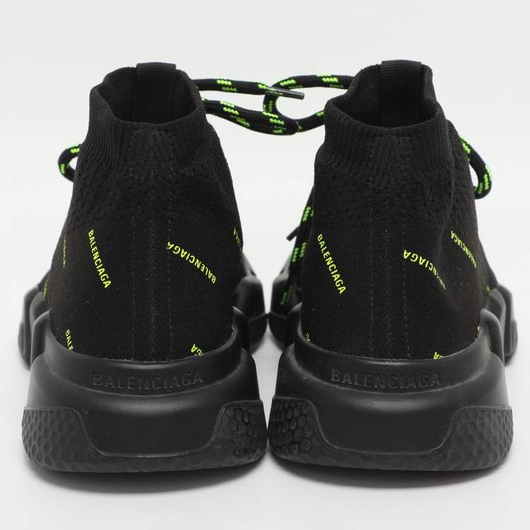 Pre Owned Balenciaga Triple S All Over Logo Size 37 Black Knit Fabric High Top Sneakers