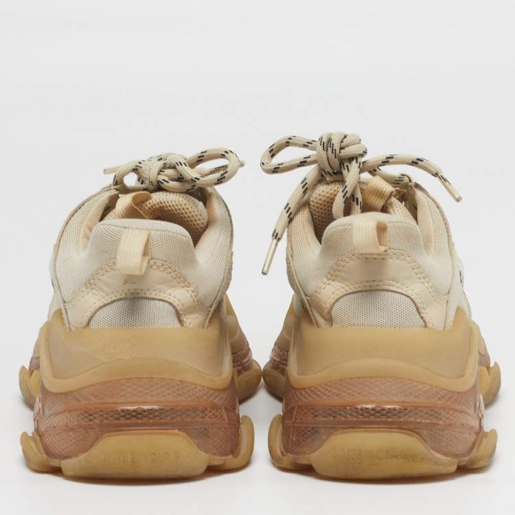 Pre Owned Balenciaga Triple S Clear Size 39 Beige Mesh and Nubuck Leather Low Top Sneakers