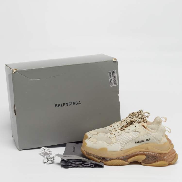 Pre Owned Balenciaga Triple S Clear Size 39 Beige Mesh and Nubuck Leather Low Top Sneakers
