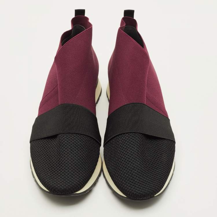 Pre Owned Balenciaga Race Runner Size 41 Black/Burgundy Mesh and Suede High Top Sneakers