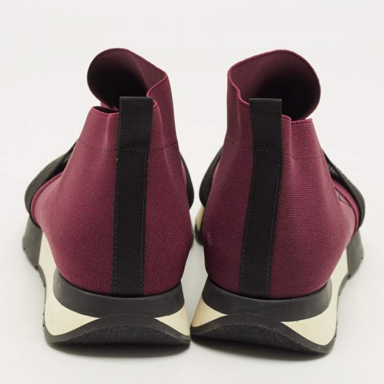 Pre Owned Balenciaga Race Runner Size 41 Black/Burgundy Mesh and Suede High Top Sneakers