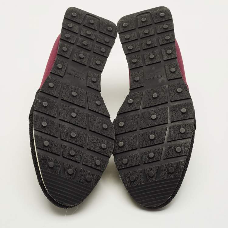 Pre Owned Balenciaga Race Runner Size 41 Black/Burgundy Mesh and Suede High Top Sneakers