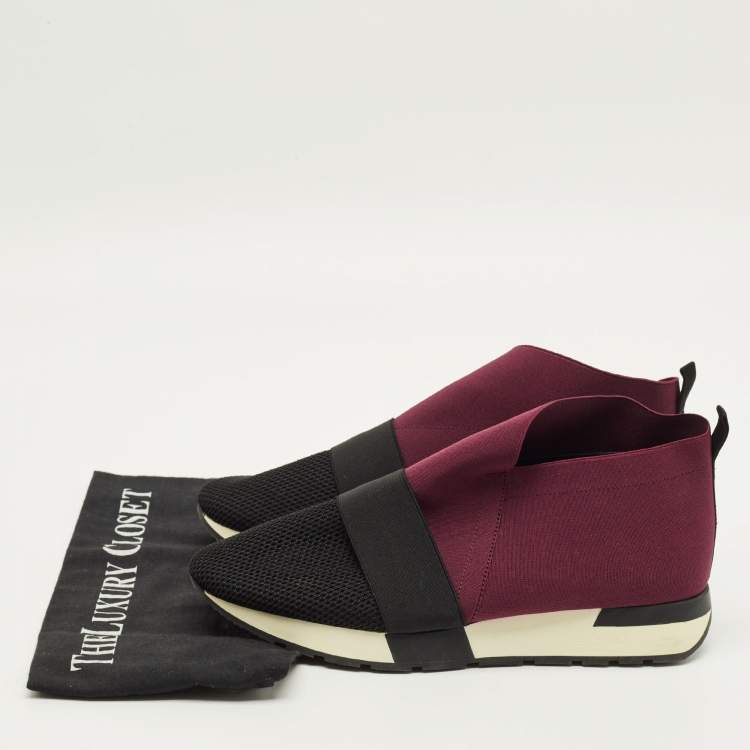 Pre Owned Balenciaga Race Runner Size 41 Black/Burgundy Mesh and Suede High Top Sneakers