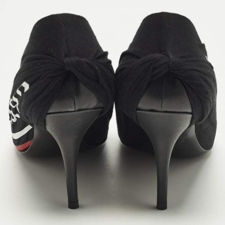 مملوكة مسبقًا Balenciaga Knife Size 38 Black Logo Print Fabric Pumps